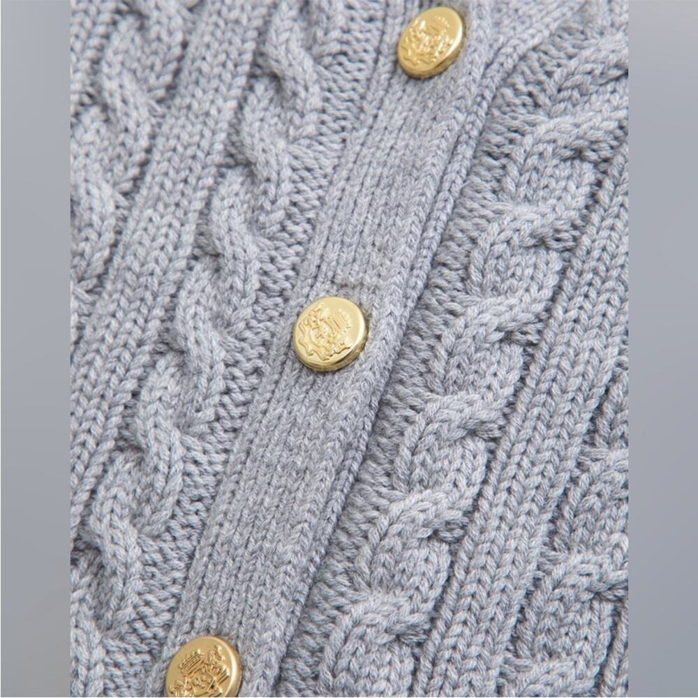 A&F Mara Cable Knit Gold Button Down Sweater Academia Preppy Old Money - Small - Picture 3 of 10